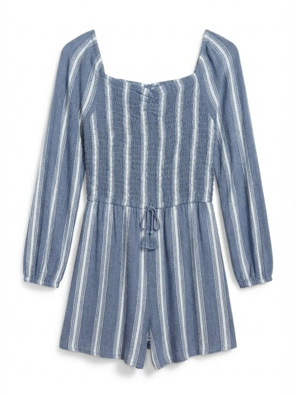 🚸4/$12🚸Justice Blue and White Striped Smocked Long-Sleeve Romper Size XL 14/16